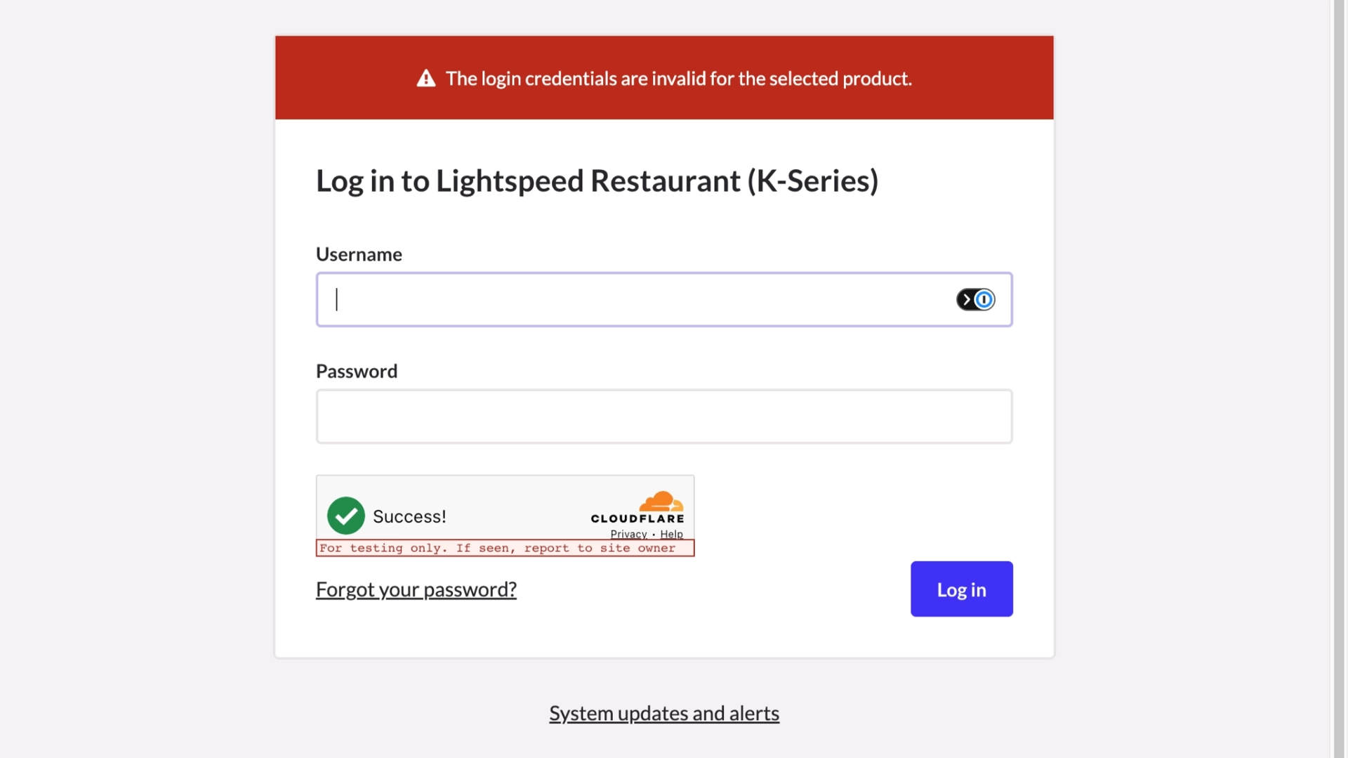 invalid login credential